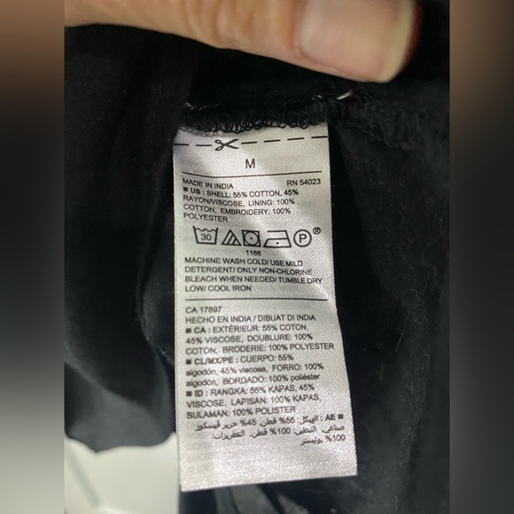 Women's Black Midi Shift Dress Floral Embroidered Boho Balloon Sleeve Size M - Picture 6 of 7